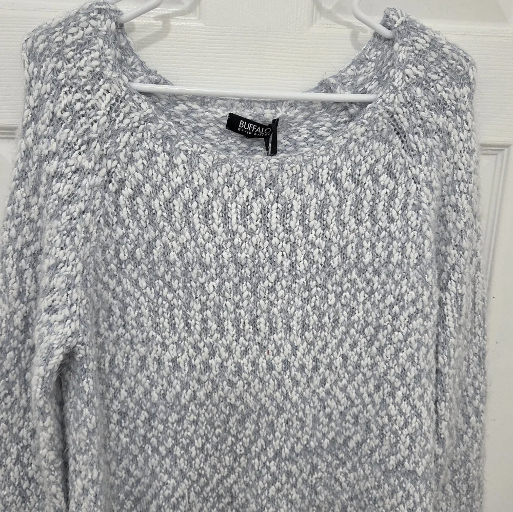 Buffalo David Bitton Blue and White Knit Acrylic Eyelash Sweater Size XL